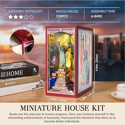 Book Nook Kit for Bookshelf — Arcane Spire Magical Castle 3D Wooden Puzzle, DIY Miniature Dollhouse with LED Lights, Fantasy Book Shelf Insert Decor (Liberty's Legacy) - Image 3