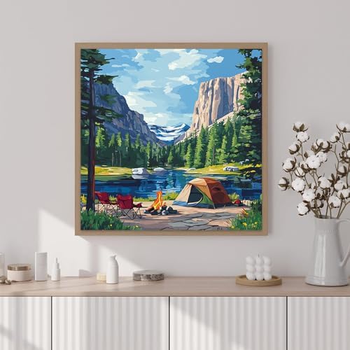 Artunion Framed Paint by Numbers Kit for Adults Beginners & Kids Ages 8-12,Camping National Parks Paint by Number with Frame,Landscape Paint by Numbers Kit on Canvas 10 * 10 Inch Without Easel - Image 2