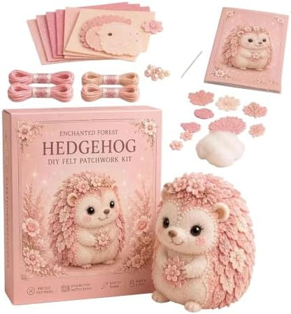 Pink Woodland Friends DIY Felt Patchwork Kit, Pastoral Wild Creatures Handicraft Activity, Manual Tailoring Bundle for Cute Ornament Shelf Décor Quilting Crafting Creative Gift Projects (Pink#E) by Unknown