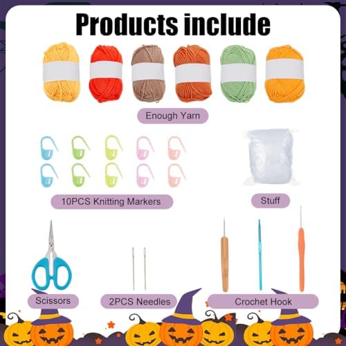 ACRNIGHEET Pumpkin Crochet Starter Kit Halloween Crochet Kit for Adults 6PCS DIY Crochet Kit for Beginners Crochet Knitting Supplies for Beginners with Step-by-Step Instruction and Video Tutorials - Image 2