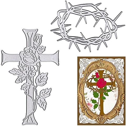 ALIBBON Easter Cross Die Cuts for Card Making, Rose Cross Cutting Dies Metal Template Molds, Thorn Rose Flower Dies for Crafting DIY Photo Album Embossing Scrapbooking Supplies by ALIBBON