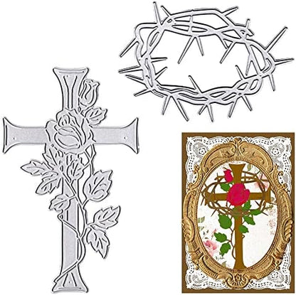 ALIBBON Easter Cross Die Cuts for Card Making, Rose Cross Cutting Dies Metal Template Molds, Thorn Rose Flower Dies for Crafting DIY Photo Album Embossing Scrapbooking Supplies by ALIBBON