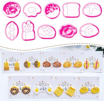 Bakery and Breakfast Polymer Clay Cutters Set - 10pcs Realistic Food Shapes Including Donut, Baguette & Pastry for DIY Earring Jewelry, Soft Clay Crafts, Scrapbooking & Miniature Food Decor by Xaekicr