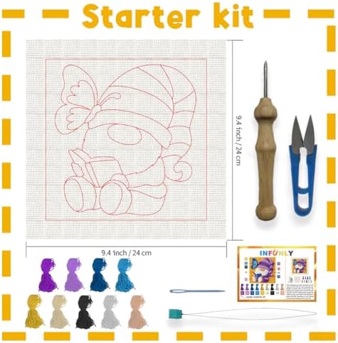 INFUNLY Dwarf Reading Punch Needle Embroidery Kits for Beginner Adult Purple Gnome DIY Punch Needle Starter Kits for Wall Hanging Book Needles Stitching Kit with Instruction for Crafts Gift Home Decor - Image 2