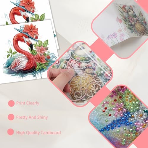 JISHSHAY 6 PCS Flamingo Diamond Painting Greeting Cards Flamingo Diamond Art Birthday Cards with Envelopes Gem Art Mosaic Kits for Adults, for Anniversary Valentine Thank You Graduation All-Occasion - Image 5