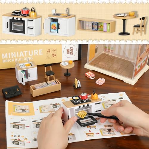 Kitchen Miniature House Kit, Mini Model Kits with Home Decor Furniture and LED, DIY Dollhouse Kit for Adults Teens to Build, Dollhouse for Mini Figures Decor, Gifts for Family, Friends - Image 2