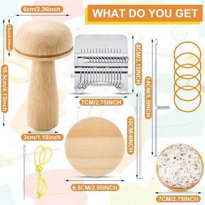 Jexine Speedweve Mini Darning Loom 14 Hooks Darning Mushroom for Socks Kit - Image 2