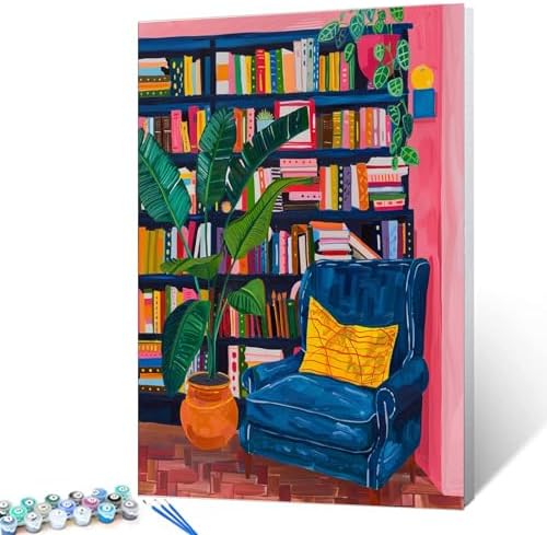Bookshelf Book Theme Library Paint by Numbers Kits for Adult Boho Paint by Numbers Kits Painting Kits on Canvas with Brushes and Acrylic Pigment for Home Wall Decor Without Framed 16''W x 20''H by Aihonmin