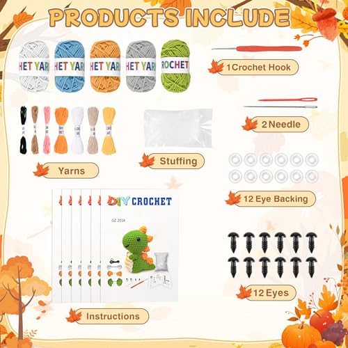 HUASHILUO 8Pcs Crochet Kit for Beginners, 2026 DIY Craft for Adults, Great Birthday Gift for Crochet Lovers, Crocheting Animal Kits with Step by Step Videos,Yarn,Crochet Hook (Orange) - Image 2