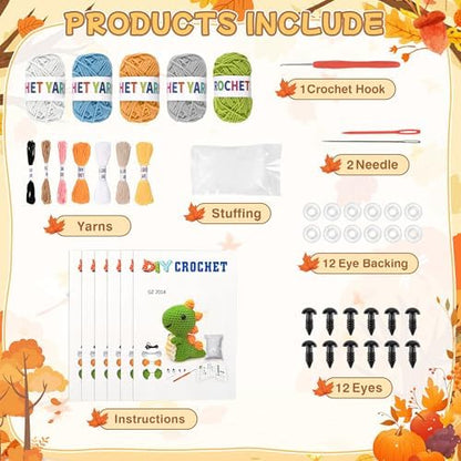 HUASHILUO 8Pcs Crochet Kit for Beginners, 2026 DIY Craft for Adults, Great Birthday Gift for Crochet Lovers, Crocheting Animal Kits with Step by Step Videos,Yarn,Crochet Hook (Orange) - Image 2