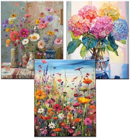 JATOK 3 Pack Paint by Numbers Kit for Adults, Blooming Flowers, 16 x 20 in by JATOK