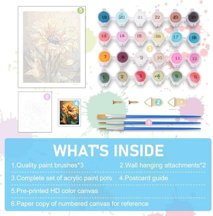 Paint by Numbers Kit for Adults, Sunflower DIY Acrylic Canvas Painting Set - Image 5