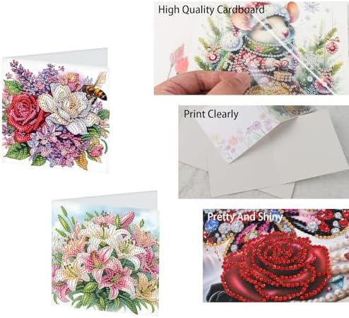 TDFERAN 8 Packs DIY Mosaic Kits for Adults Flowers Diamond Painting Cards Holiday Valentines Day Craft Making Kit Diamond Art with Envelopes Diamonds for Birthday Thanksgiving Day All Occasion Card - Image 3