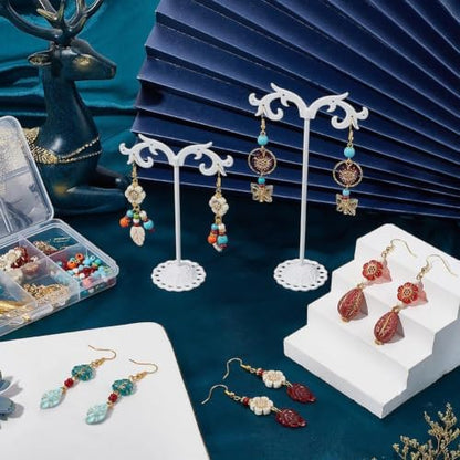 SUNNYCLUE 1 Box DIY 10 Pairs Boho Earring Making Kit Turquoise Charms Baroque Style Tibetan Gold Plating Metal Enlaced Spring Leaves Clear Flower Butterfly Charms for Jewelry Making Kits Women Adults - Image 4
