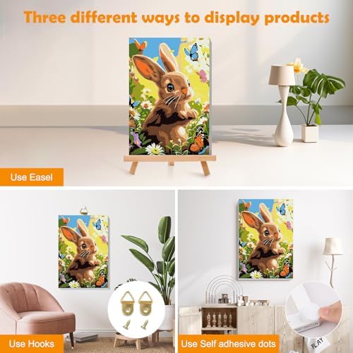 MOGTAA Easter Bunny Paint by Numbers Kit for Adults Beginners with Frame, Butterfly Adult Paint by Number Kits on Canvas with Easel, Easy DIY Flowers Oil Painting Kits for Home Decor, 8x12in - Image 3