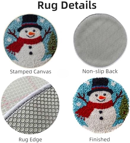Latch Hook Rug Kit Cute Christmas Snowman with Winter Snow Easy for Beginners Round Shape Carpet Crochet Yarn Craft Mini Rug DIY Hook and Latch Little Tapestry for Home Decor 30x30cm-2 - Image 3