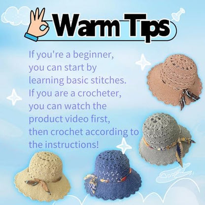 SHENJILL Crochet Kit for Beginners Sun Hat Crochet Women Beach Hat Beginner Knitting Kit for Adults Easy Starter Yarn Kits for Crocheting Easy-to-Follow Instructions (Light Brown) - Image 3