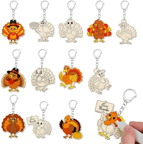 Trnayi 36 Pcs Thanksgiving Turkey Wood Keychain DIY Craft by Trnayi