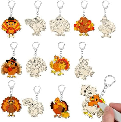 Trnayi 36 Pcs Thanksgiving Turkey Wood Keychain DIY Craft by Trnayi