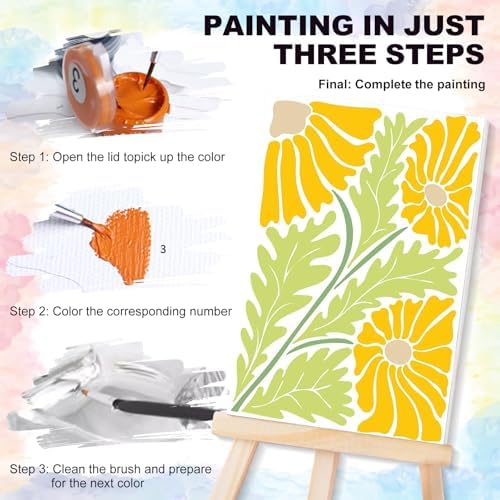 4 Pack Framed Paint by Numbers Kit for Adults with Wooden Easel, Flowers - Image 5