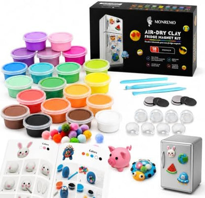 Air Dry Clay Magnet Making Kit for Kids, 18 Colors DIY Fridge Magnets by Monremo