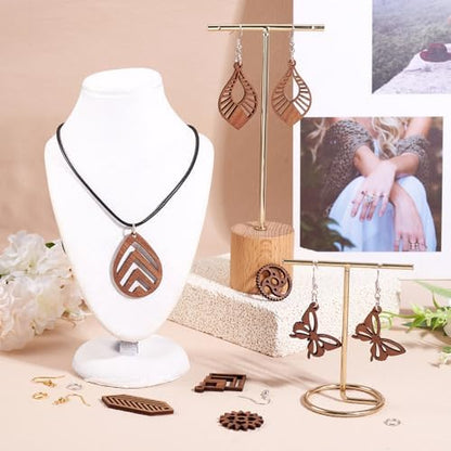 Elecrelive 11 Pairs Wooden Dangle Earring Kits Leaf Rhombus Butterfly Gear Wood Earring Pendants Natural Wooden Charms with Earring Hooks for Jewelry Craft Making - Image 3