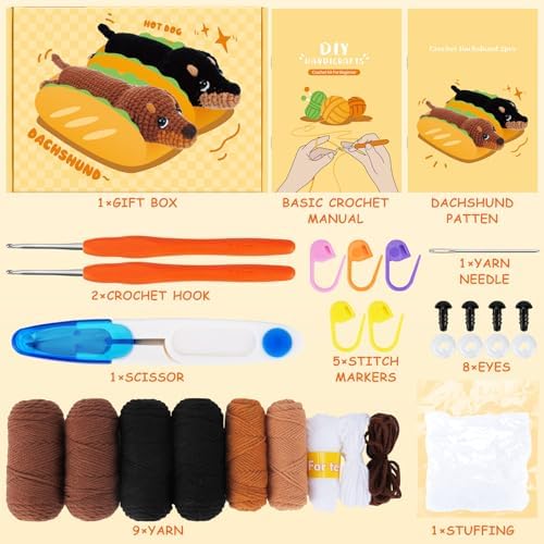 Fortuning's JDS Crochet Kit for Beginners, 2 PCS Dachshund Crochet Kits - Image 5