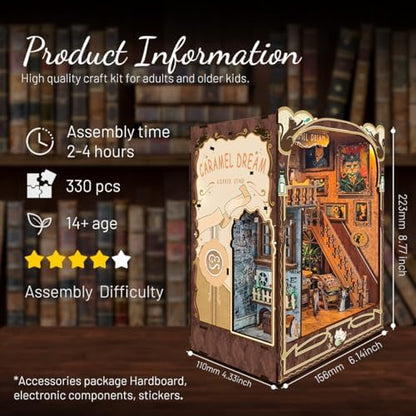 Cat Book Nook Miniature House Kit with Dust Cover Bookshelf Decor - Image 3