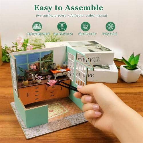 DIY Miniature House Kit, Alice Garden Tiny 3D Wooden House Making Set for Adults, Dollhouse Bookshelf Decor with Furniture & LED Lights, Christmas Birthday Greenhouse Craft Gift for Friend - Image 7
