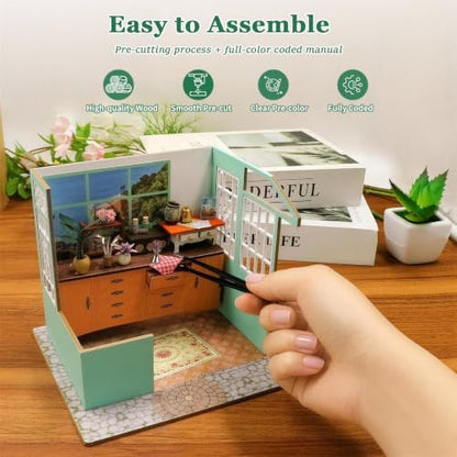 DIY Miniature House Kit, Alice Garden Tiny 3D Wooden House Making Set for Adults, Dollhouse Bookshelf Decor with Furniture & LED Lights, Christmas Birthday Greenhouse Craft Gift for Friend - Image 7