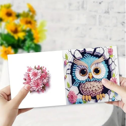 jinglinhh 6pcs Owls Flower Cats Diamond Art Painting Greeting Cards with Envelopes, DIY Card Making Kits for Adults, Diamond Art Postcards Holiday Cards Craft Gifts - Image 5