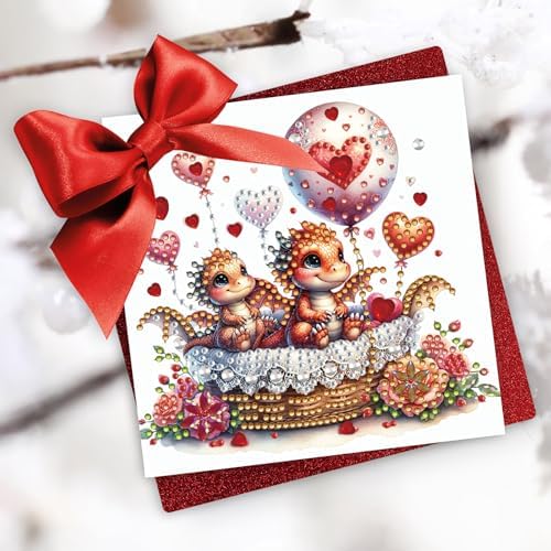 DIY Diamond Greeting Cards Set, 5D DIY Diamond Art Painting Festival Style Greeting Card, DIY Christmas Card Making Kits for Family Friends Handmade Gift-#17-6PC Pterosaur - Image 2