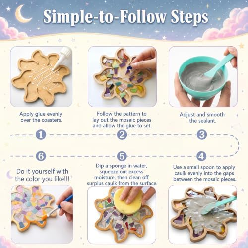luperasol 6 Sets Coasters DIY Mosaic Tiles, Mixed Color, Boho Styles - Image 4