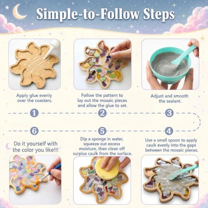 luperasol 6 Sets Coasters DIY Mosaic Tiles, Mixed Color, Boho Styles - Image 4