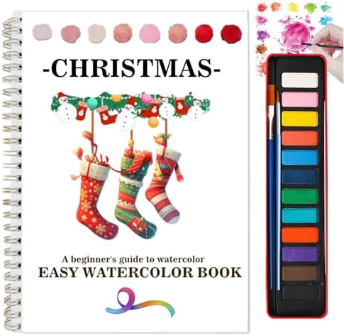 Watercolor Workbooks Coloring Book Beginner Friendly Painting Kit Easy Nature Scenes Paint Set Art Crafts for Creative Exploration Gift for Adults (Christmas, with Palette) by Unknown