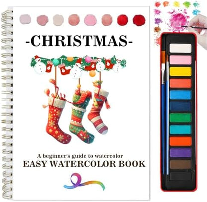 Watercolor Workbooks Coloring Book Beginner Friendly Painting Kit Easy Nature Scenes Paint Set Art Crafts for Creative Exploration Gift for Adults (Christmas, with Palette) by Unknown