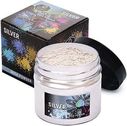 Silver Mica Powder for Resin Coloring 2 oz - Pigment Powder for Nails by ALEXES