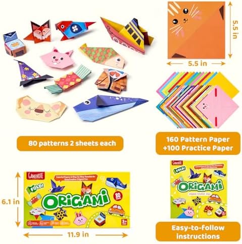 GAMENOTE Origami Kit for Kids Ages 8-12, 80 Assorted Projects, 260 Sheets - Image 2