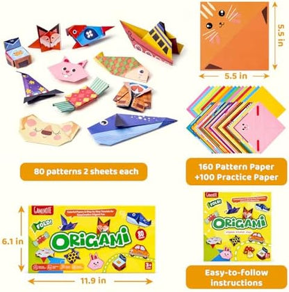 GAMENOTE Origami Kit for Kids Ages 8-12, 80 Assorted Projects, 260 Sheets - Image 2