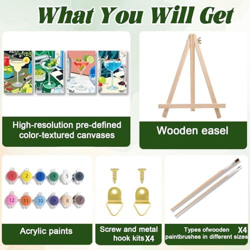 ICYANART 4 Pack Cocktail Paint by Numbers Kit for Adults with Frame Easy - Image 4