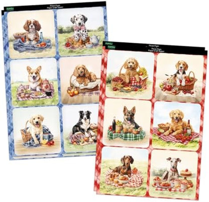Katy Sue Designs Picnic Pups Die Cut Topper & Decoupage Collection. 4 Sheets of Dog-Themed Square Card Toppers & 4 Sheets of Matching Die Cut Decoupage Sheets for Card Making Supplies & Craft Supplies - Image 3