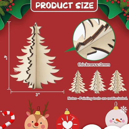 COCHIE DIY 3D Christmas Tree Wood Crafts to Paint, Paintable Unfinished Wooden Slices for Craft, Xmas Trees Cutouts Ornaments for Painting Decorations (24 PCS) - Image 2