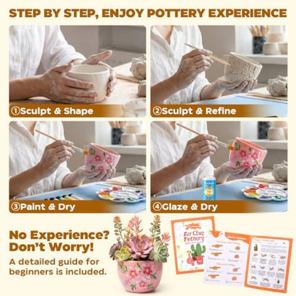 31PCS Pottery Kit for Beginners, 4.4LBS Air Dry Clay for Adults, Guide Book - Image 6