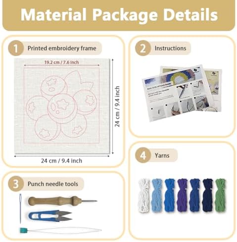 DOODLREAM Fresh Blueberry Punch Needle Kit for Beginner 9.4" x 9.4" - Image 2