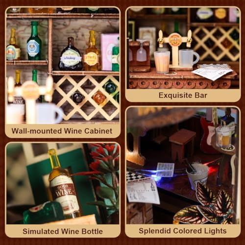 DIY Wooden Miniature House & Book Nook Kits, Bistro Modern Styles Doll House with LED Lights, Furniture, Beginner-Friendly for Adults & Teens, for Lovers, Buddies, Family & Book Lovers - Image 4