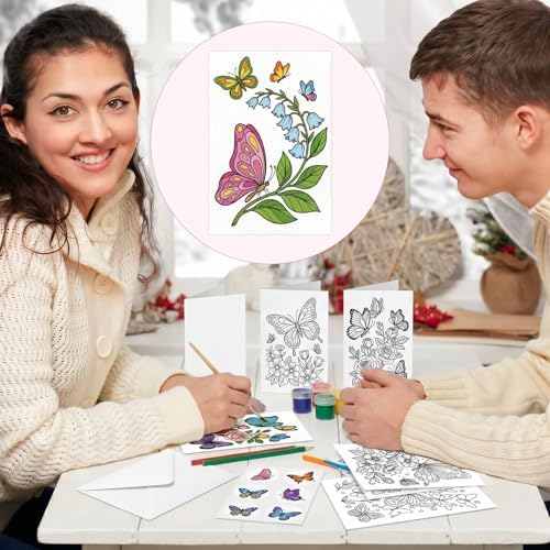 Gueevin 24pcs Butterfly Coloring Greeting Cards with Envelopes and Stickers Butterfly Color Your Own Postcards 4 x 6 Flower Thank You Note Cards for Adults Wedding Birthday Gifting DIY Crafts Mailing - Image 6