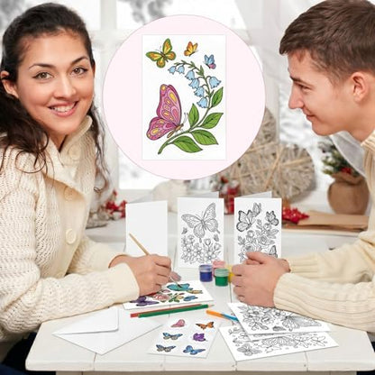Gueevin 24pcs Butterfly Coloring Greeting Cards with Envelopes and Stickers Butterfly Color Your Own Postcards 4 x 6 Flower Thank You Note Cards for Adults Wedding Birthday Gifting DIY Crafts Mailing - Image 6