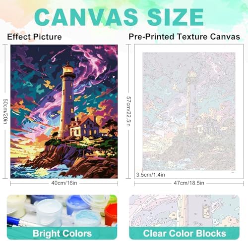 GEEHEIY Paint by Numbers Kit for Adults, Lighthouse Aurora, 16 x 20 Inch - Image 3