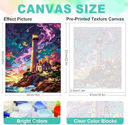 GEEHEIY Paint by Numbers Kit for Adults, Lighthouse Aurora, 16 x 20 Inch - Image 3