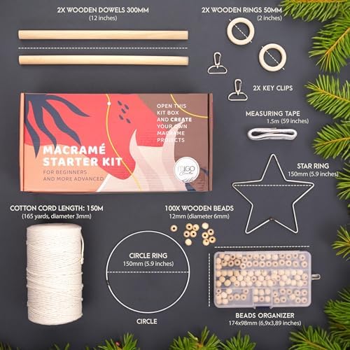 MIGO Creates Macrame Kits for Adults Beginners with 112 Macrame Supplies and 7 Projects Book: DIY Macrame Kit Includes 165 Yards Macrame Cord with Craft Supplies & Materials to Start Macrame! - Image 4